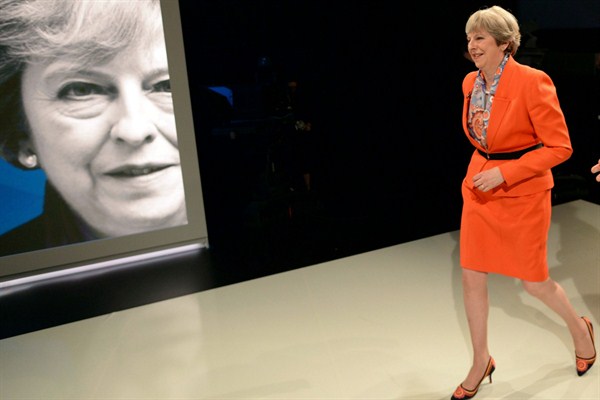 Britain’s prime minister, Theresa May, takes part in a general election broadcast, London, May 29, 2017 (pool photo by Stefan Rousseau via AP).