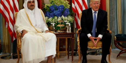U.S. President Donald Trump meets with Qatar’s Emir Sheikh Tamim bin Hamad Al Thani, Riyadh, May 21, 2017 (AP photo by Evan Vucci).