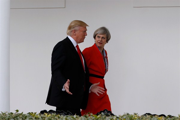 President Donald Trump and British Prime Minister Theresa May at the White House, Washington, Jan. 27, 2017 (AP photo by Pablo Martinez Monsivais).