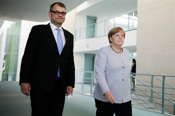 Finnish Prime Minister Juha Sipila and German Chancellor Angela Merkel prior to a meeting, Berlin, June 21, 2017 (AP photo by Markus Schreiber).