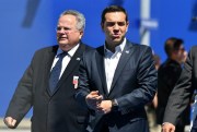 Greek Prime Minister Alexis Tsipras and Foreign Minister Nikos Kotzias arrive for the NATO summit, Brussels, May 25, 2017 (AP photo by Geert Vanden Wijngaert).