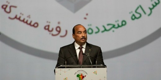 Mauritanian President Mohamed Ould Abdel Aziz speaks during the India-Africa Forum Summit, New Delhi, India, Oct. 29, 2015 (AP photo by Bernat Armangue).