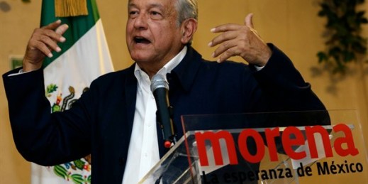 Mexican presidential hopeful Andres Manuel Lopez Obrador gives a press conference in Mexico City, June 6, 2017 (AP photo by Marco Ugarte).