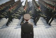 Soldiers goose-step across Kim Il Sung Square during a parade to celebrate the 105th birthday of Kim Il Sung, North Korea’s late founder and grandfather of current ruler Kim Jong Un, Pyongyang, April 15, 2017 (AP photo by Wong Maye-E).