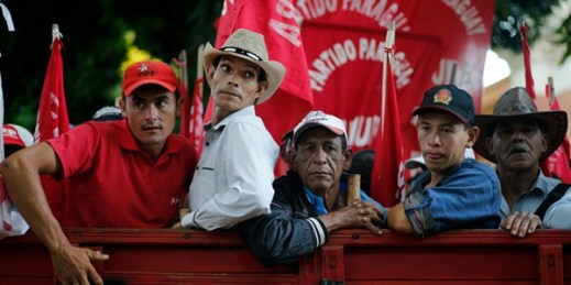 Agricultural workers arrive to participate in an annual march organized by the National Farmers’ Federation, Asuncion, Paraguay, March 17, 2016 (AP photo by Jorge Saenz).
