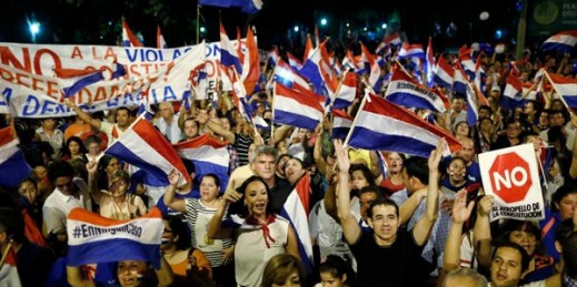 Paraguayans protest against a plan to change the country’s constitution, Asuncion, Paraguay, March 30, 2017 (AP photo by Jorge Saenz).