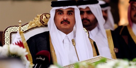 Qatari Emir Sheikh Tamim bin Hamad Al-Thani attends a Gulf Cooperation Council summit in Doha, Qatar, Dec. 9, 2014 (AP photo by Osama Faisal).