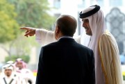 Qatari Emir Sheikh Tamim bin Hamad Al Thani and Turkish President Recep Tayyip Erdogan during a welcome ceremony in Doha, Feb. 15, 2017 (Press Presidency Press Service photo by Kayhan Ozer via AP).