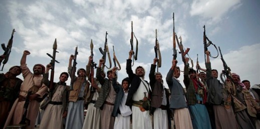 Tribesmen loyal to Houthi rebels attend a gathering aimed at mobilizing more fighters, Sanaa, Yemen, June 20, 2016 (AP photo by Hani Mohammed).