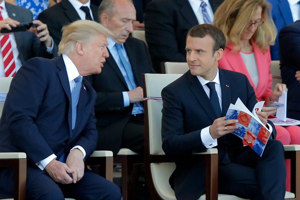 French President Emmanuel Macron and U.S. President Donald Trump during the Bastille Day military parade, Paris, July 14, 2017 (AP photo on Michel Euler).