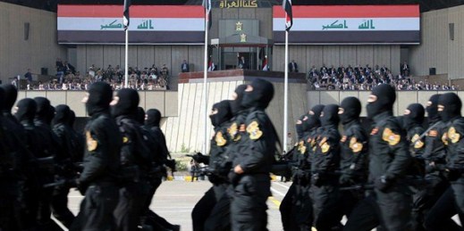 Iraqi troops march in a military parade during celebrations marking the recapture of Mosul from Islamic State militants, Baghdad, July 15, 2017 (Iraqi Prime Minister’s media office via AP).