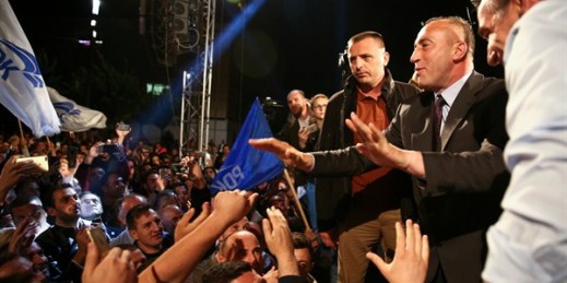 Ramush Haradinaj greets supporters in Pristina, Kosovo, June 12, 2017 (AP photo by Visar Kryeziu).