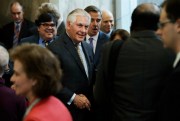 Secretary of State Rex Tillerson greets State Department employees after attending a ceremony at the American Foreign Service Association, Washington, May 5, 2017 (AP photo by Jacquelyn Martin).