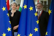 British Prime Minister Theresa May and U.K. Representative to the EU Tim Barrow at an EU summit, Brussels, June 22, 2017 (AP photo by Virginia Mayo).