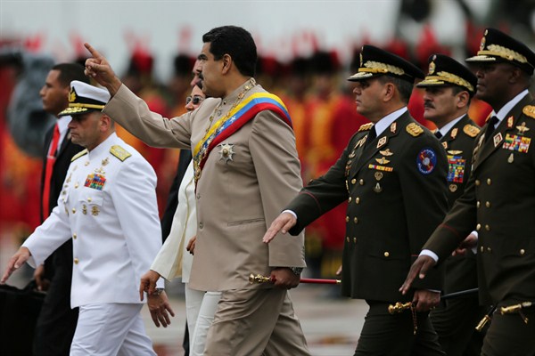 Venezuelan President Nicolas Maduro arrives for Army Day celebrations in Caracas, June 24, 2017 (AP photo by Fernando Llano).