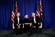 U.S. President Donald Trump meeting with Australian Prime Minister Malcolm Turnbull aboard the USS Intrepid in New York, May 4, 2017 (AP photo by Pablo Martinez Monsivais).