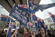 Pro-independence activists during a march in Hong Kong on the 20th anniversary of the territory’s handover from Britain to China, July 1, 2017 (AP photo by Ng Han Guan).