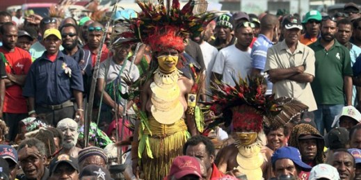 People gather at an election rally in Port Moresby, Papua New Guinea, June 21, 2017 (Photo by Eric Tlozek for ABC via AP).