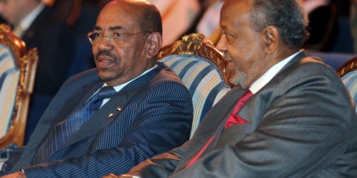 Sudanese President Omar al-Bashir and Djiboutian President Ismail Omar Guelleh attend the opening ceremony of the Connect Arab Summit, Doha, Qatar, March 6, 2012 (AP photo by Osama Faisal).