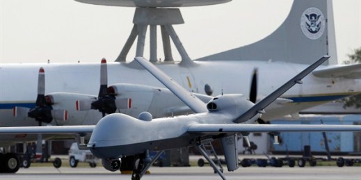A Predator B unmanned aircraft taxis at the Naval Air Station in Corpus Christi, Texas, Nov. 8, 2011 (AP photo by Eric Gay).
