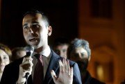 Luigi Di Maio of Italy’s Five Star Movement speaks during a protest outside parliament moments after a vote in favor of a new election law, Rome, Italy, Oct. 12, 2017 (AP photo by Gregorio Borgia).