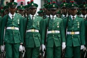 Nigerian soldiers during the inauguration of President Muhammadu Buhari, Abuja, May 29, 2015 (AP photo by Sunday Alamba). Buhari has tried to cultivate the image of a military man who can successfully take the fight to Boko Haram.