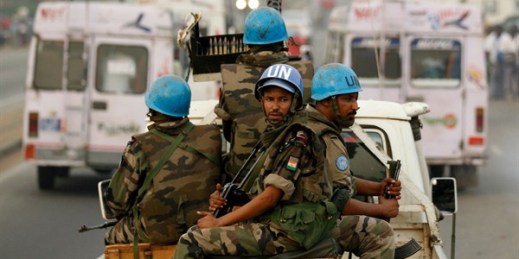 United Nations peacekeepers from Niger patrol the streets of Abidjan, Ivory Coast, Jan. 10, 2011 (AP photo by Rebecca Blackwell).