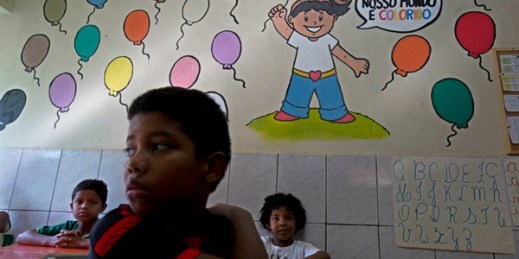 Students sit in their classroom at the Uere special needs school in the Mare slum, Rio de Janeiro, Brazil, April 5, 2017 (AP photo by Silvia Izquierdo).