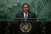 Filipe Jacinto Nyusi, president of Mozambique, speaks at the United Nations General Assembly, New York City, Sept. 21, 2016 (AP photo by Frank Franklin II).