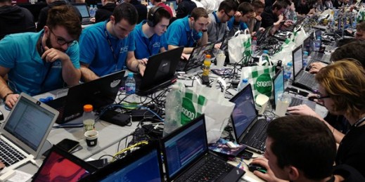 Hackers take part in a test at the Cybersecurity Conference in Lille, France, Jan. 25, 2017 (AP photo by Michel Spingler).