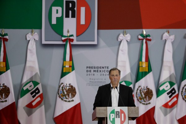 Jose Antonio Meade speaks following his registration as the PRI’s presidential candidate in Mexico City, Dec. 3, 2017.