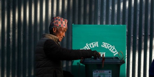 A Nepalese man casts his vote during the legislative elections in Chautara, Sindupalchowk, Nepal, Nov. 26, 2017 (AP photo by Niranjan Shrestha).
