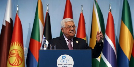 Palestinian President Mahmoud Abbas speaks during a news conference following the Organisation of Islamic Cooperation's Extraordinary Summit, Istanbul, Turkey, Dec. 13, 2017 (AP photo by Yasin Bulbul).
