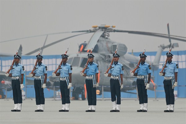The Indian Air Force Air Warrior drill team rehearses for India’s Air Force Day parade, Hindon, India, Oct. 6, 2016 (AP photo by Altaf Qadri).