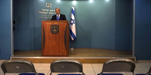 Israeli Prime Minister Benjamin Netanyahu gives a press conference at his office, Jerusalem, Nov. 14, 2015 (AP photo by Tsafrir Abayov).