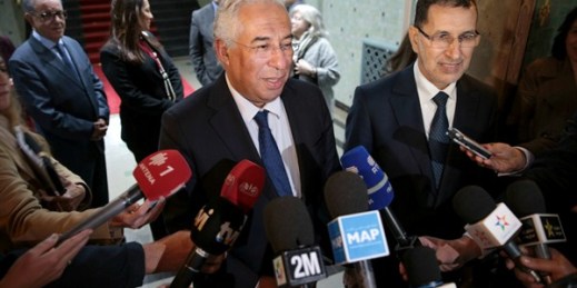 Portugal’s prime minister, Antonio Costa, speaks to journalists after holding a meeting with his Moroccan counterpart, Saadeddine El Othmani, in Rabat, Morocco, Dec. 4, 2017 (AP photo by Mosa'ab Elshamy).