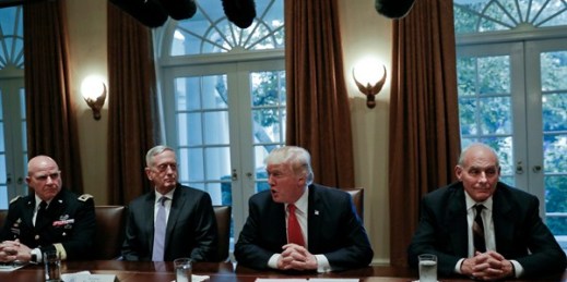 President Donald Trump during a briefing with senior military leaders in the Cabinet Room of the White House, Washington, Oct. 5, 2017 (AP photo by Pablo Martinez Monsivais).
