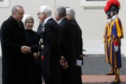 Turkish President Recep Tayyip Erdogan, left, and his wife, Emine, arrive for a private audience with Pope Francis, Vatican, Feb. 5, 2018 (AP photo by Gregorio Borgia).