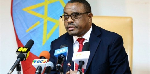 Ethiopian Prime Minister Hailemariam Desalegn speaks at a press conference announcing his resignation, Addis Ababa, Ethiopia, Feb. 15, 2018 (AP photo).