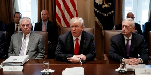 U.S. Secretary of State Rex Tillerson, President Donald Trump and Secretary of Defense Jim Mattis participate in a cabinet meeting at the White House, Washington D.C., Jan. 10, 2018 (AP photo by Evan Vucci).