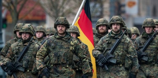 Soldiers in the German Army attend a military parade ceremony marking the 99th anniversary of the Lithuanian military on Armed Forces Day, Vilnius, Lithuania, Nov. 24, 2017 (AP photo by Mindaugas Kulbis).