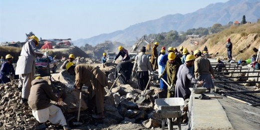 Workers at a project site that forms part of China’s “Belt and Road Initiative,” Haripur, Pakistan, Dec. 22, 2017 (AP photo by Aqeel Ahmed).