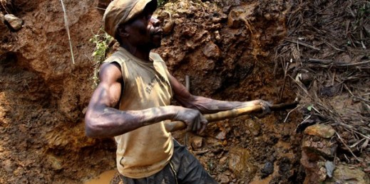A Congolese miner digs for cassiterite, the major ore of tin, at Nyabibwe mine, Democratic Republic of Congo, Aug. 17, 2012 (AP photo by Marc Hofer).