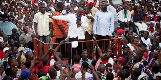 Ghanaian President Nana Akufo-Addo, then a candidate, addresses supporters during a rally, Accra, Ghana, Dec. 11, 2012 (AP photo by Gabriela Barnuevo).