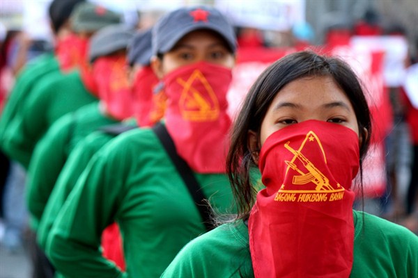 Members of various affiliated groups of the National Democratic Front of the Philippines and Communist Party of the Philippines attend a rally in Quezon City, Philippines, March 27, 2017 (Sipa photo by Gregorio B. Dantes via AP).