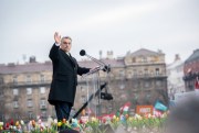 Prime Minister Viktor Orban addresses the crowd celebrating Hungary’s national day, in front of the parliament building, Budapest, March 15, 2018 (MTI photo by Tamas Soki via AP).