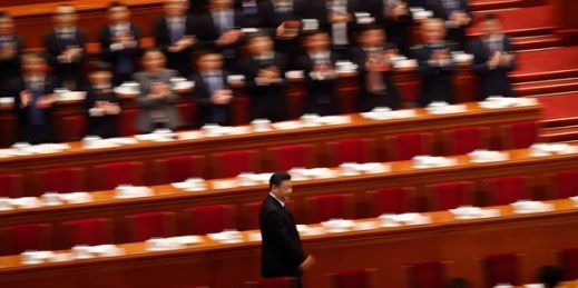 President Xi Jinping arrives for a plenary session of China's National People's Congress at the Great Hall of the People, Beijing, March 13, 2018 (AP photo by Andy Wong).