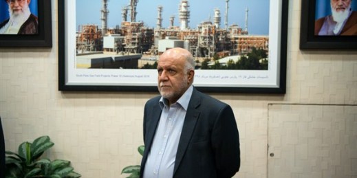 Bijan Namdar Zangeneh, the Iranian minister of oil, waits on Germany’s then-Minister of Economic Affairs Sigmar Gabriel at his office in Tehran, Iran, October 3, 2016 (dpa photo by Bernd von Jutrczenka via AP).