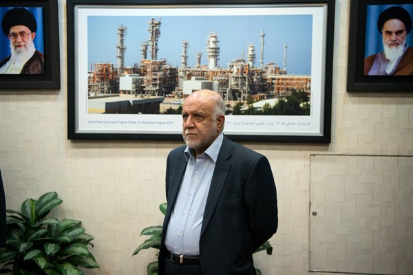 Bijan Namdar Zangeneh, the Iranian minister of oil, waits on Germany’s then-Minister of Economic Affairs Sigmar Gabriel at his office in Tehran, Iran, October 3, 2016 (dpa photo by Bernd von Jutrczenka via AP).