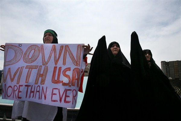 Iranian women attend an anti-U.S. gathering after Friday prayers in Tehran, Iran, May 11, 2018 (AP photo by Vahid Salemi).
